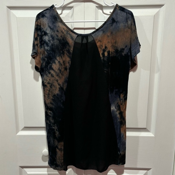 ONE WORLD Women’s Tie Dye Mesh Blouse Top Shirt - navy/brown, size M - Picture 3 of 5